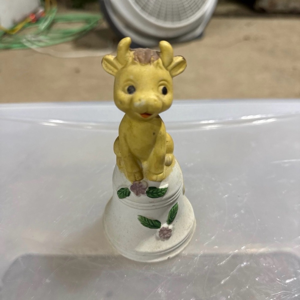 Bull Cow Figurine Flower Ceramic-Porcelain Hand Painted Bell